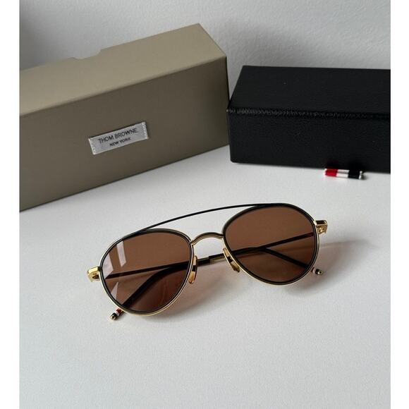 NEW Thom Browne TB109 Gold Round Sunglasses - Picture 1 of 8